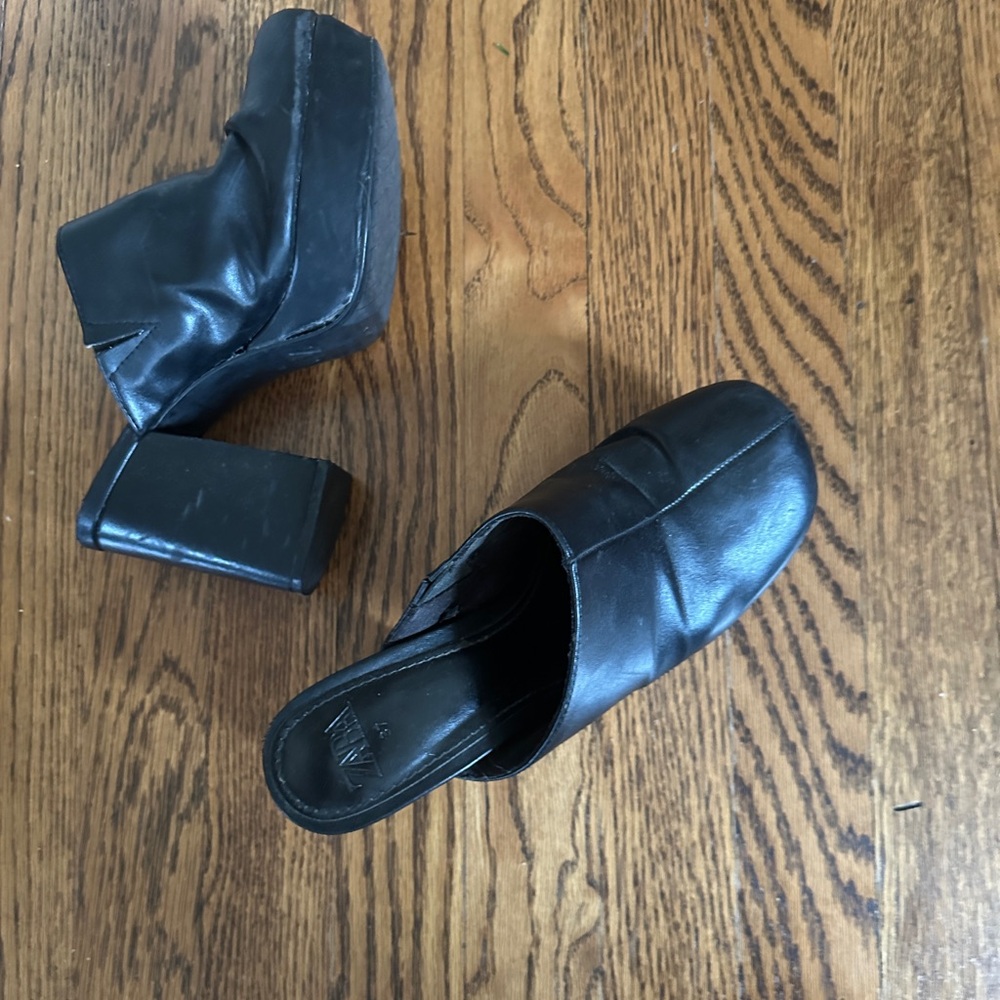 Zara Black Leather Block Heel Mules - Picture 4 of 4